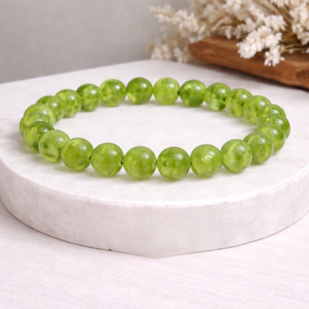 Green Peridot Stone 8mm Beads Stretch Bracelet Crystal Healing Jewelry